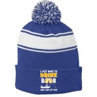 I Just Want to Drink Beer And Jerk My Rod Fishing Stripe Pom Pom Beanie