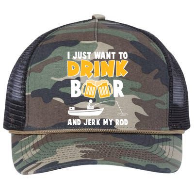 I Just Want to Drink Beer And Jerk My Rod Fishing Retro Rope Trucker Hat Cap