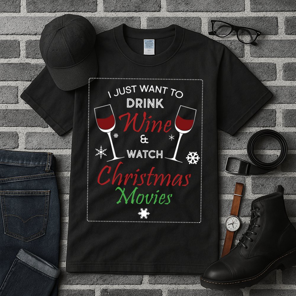 I Just Want To Drink Wine And Watch Christmas Movies Tall T-Shirt