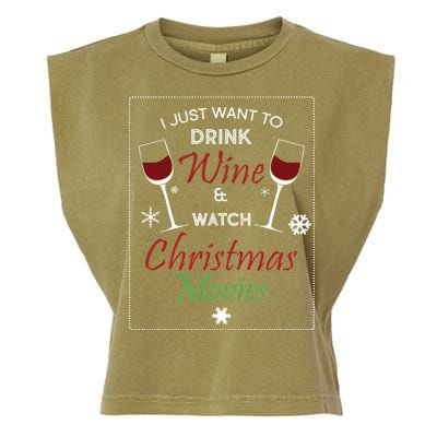 I Just Want To Drink Wine And Watch Christmas Movies Garment-Dyed Women's Muscle Tee