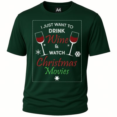 I Just Want To Drink Wine And Watch Christmas Movies Cooling Performance Crew T-Shirt