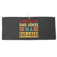 I Keep All My Dad Jokes In A Dad-A-Base Large Microfiber Waffle Golf Towel