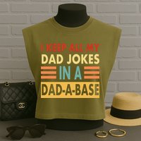 I Keep All My Dad Jokes In A Dad-A-Base Garment-Dyed Women's Muscle Tee