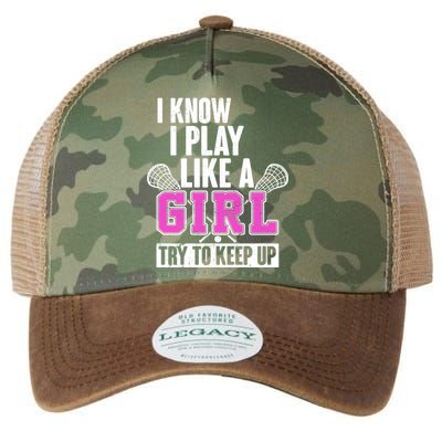 I Know I Play Like a Girl Try to Keep Up Lacrosse Legacy Tie Dye Trucker Hat