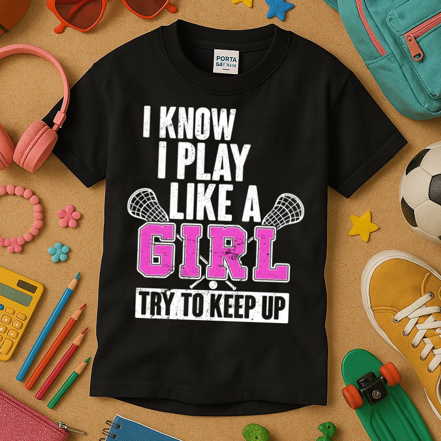 I Know I Play Like a Girl Try to Keep Up Lacrosse Kids T-Shirt