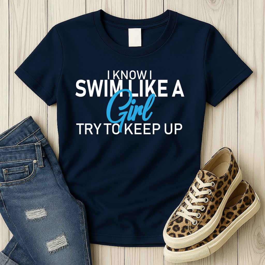 I Know I Swim Like A Girl Try To Keep Up Womens T-Shirt