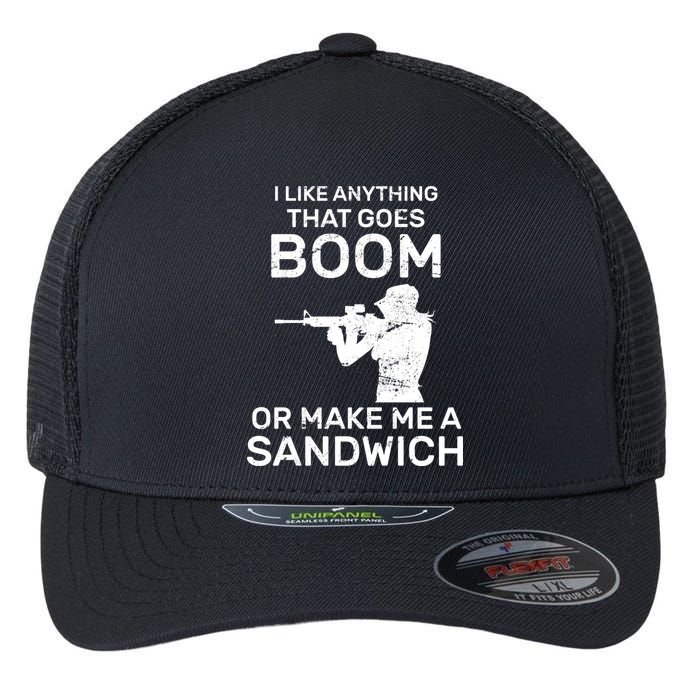 I Like Anything That Goes Boom Flexfit Unipanel Trucker Cap