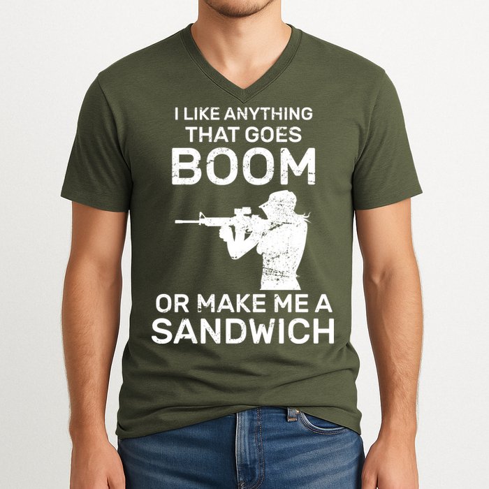 I Like Anything That Goes Boom V-Neck T-Shirt