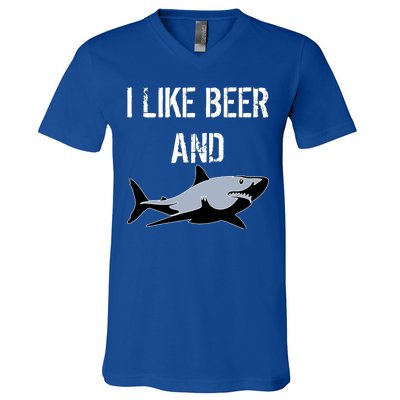 I Like Beer And Sharks V-Neck T-Shirt