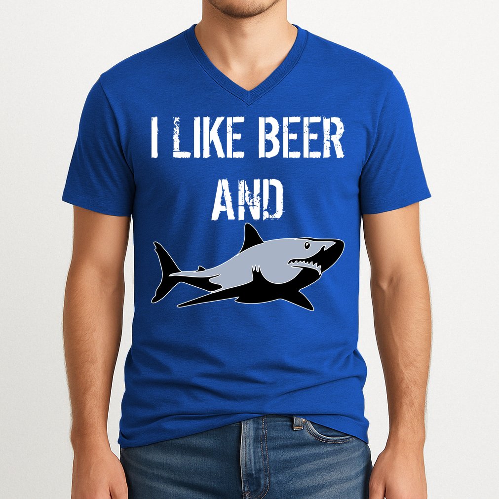 I Like Beer And Sharks V-Neck T-Shirt