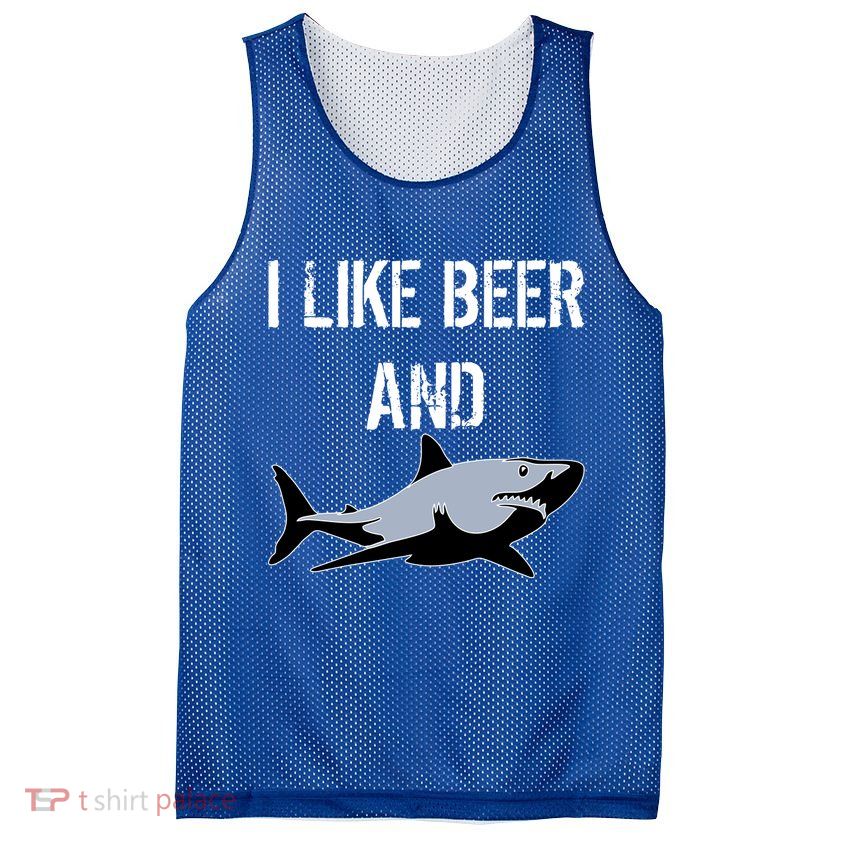 I Like Beer And Sharks Mesh Reversible Basketball Jersey Tank