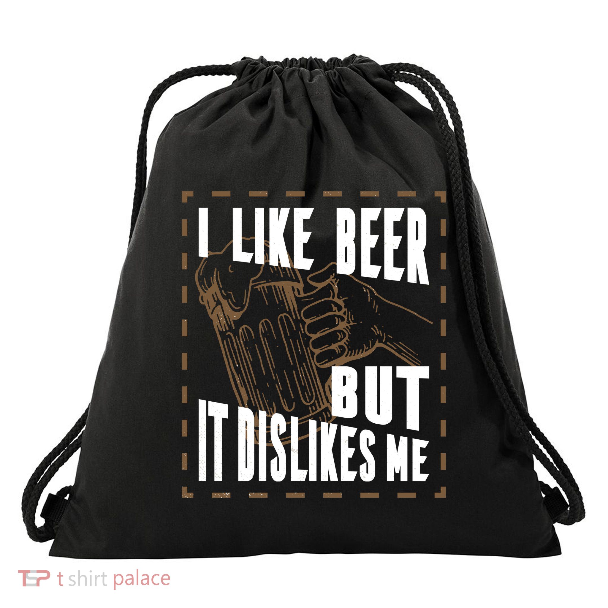I Like Beer But It Dislikes Me Drawstring Bag