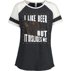 I Like Beer But It Dislikes Me Enza Ladies Jersey Colorblock Tee