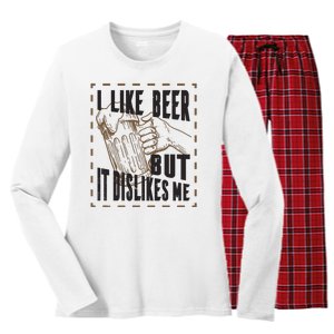 I Like Beer But It Dislikes Me Women's Long Sleeve Flannel Pajama Set 