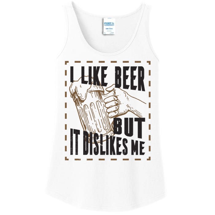 I Like Beer But It Dislikes Me Ladies Essential Tank