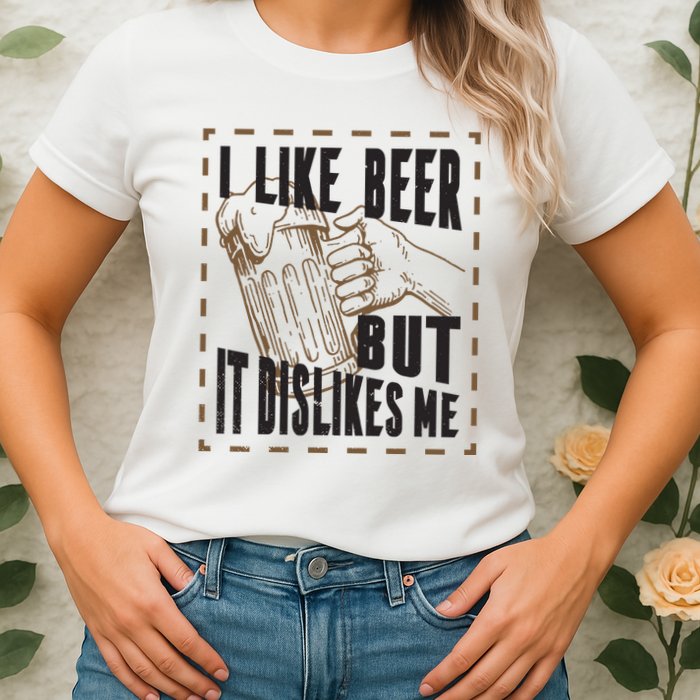I Like Beer But It Dislikes Me Womens T-Shirt