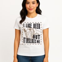 I Like Beer But It Dislikes Me Womens T-Shirt