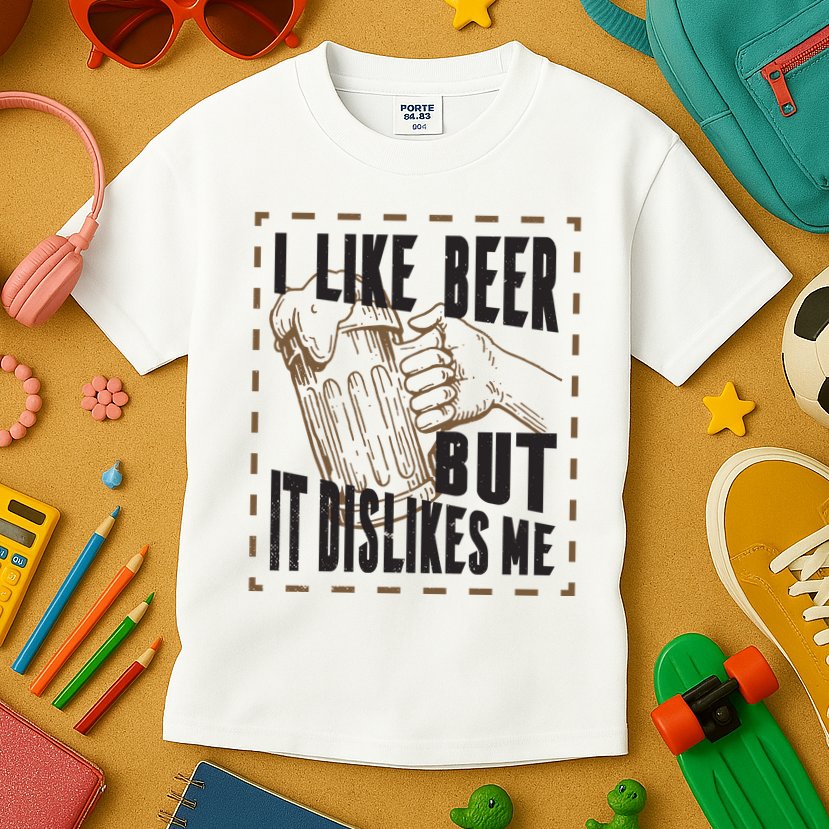 I Like Beer But It Dislikes Me Kids T-Shirt