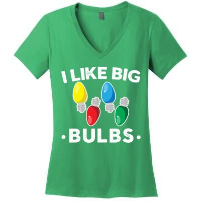 I Like Big Bulbs Funny Christmas Lights Women's V-Neck T-Shirt