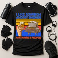 I Like Bourbon My Smoker And Maybe 3 People Cooling Performance Crew T-Shirt