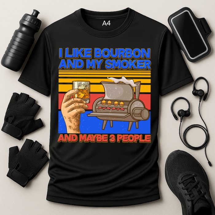 I Like Bourbon My Smoker And Maybe 3 People Cooling Performance Crew T-Shirt