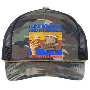 I Like Bourbon My Smoker And Maybe 3 People Retro Rope Trucker Hat Cap