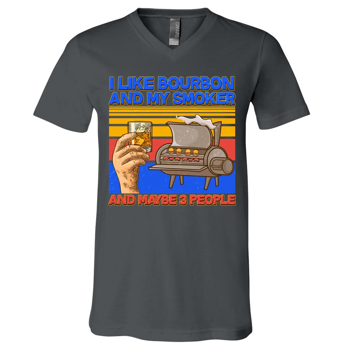 I Like Bourbon My Smoker And Maybe 3 People V-Neck T-Shirt