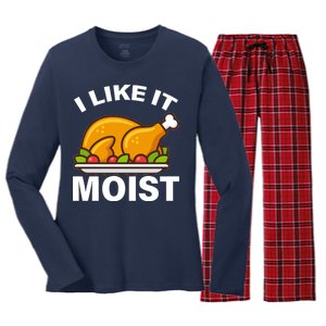 I Like It Moist Funny Turkey Thanksgiving Dinner Women's Long Sleeve Flannel Pajama Set 