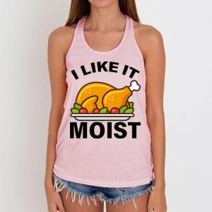 I Like It Moist Funny Turkey Thanksgiving Dinner Women's Knotted Racerback Tank