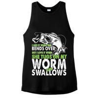 I Like It When She Bends Over Fishing Bait Ladies PosiCharge Tri-Blend Wicking Tank