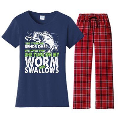 I Like It When She Bends Over Fishing Bait Women's Flannel Pajama Set