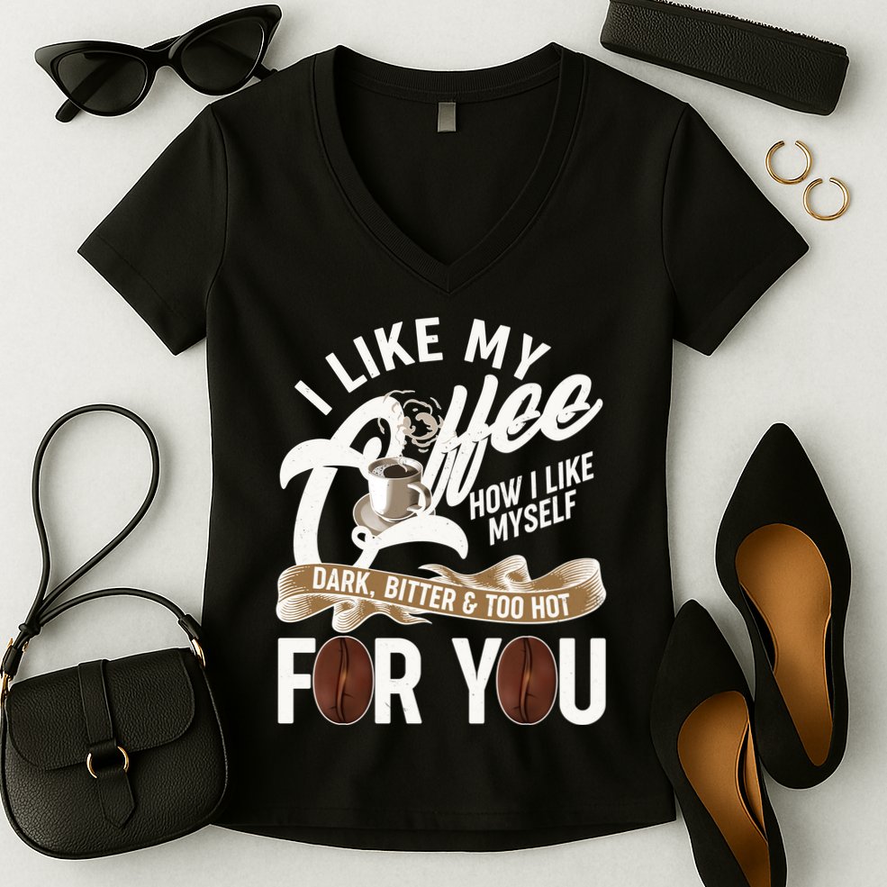 I Like My Coffee How I Like Myself Dark Bitter and Too Hot For You Women's V-Neck T-Shirt