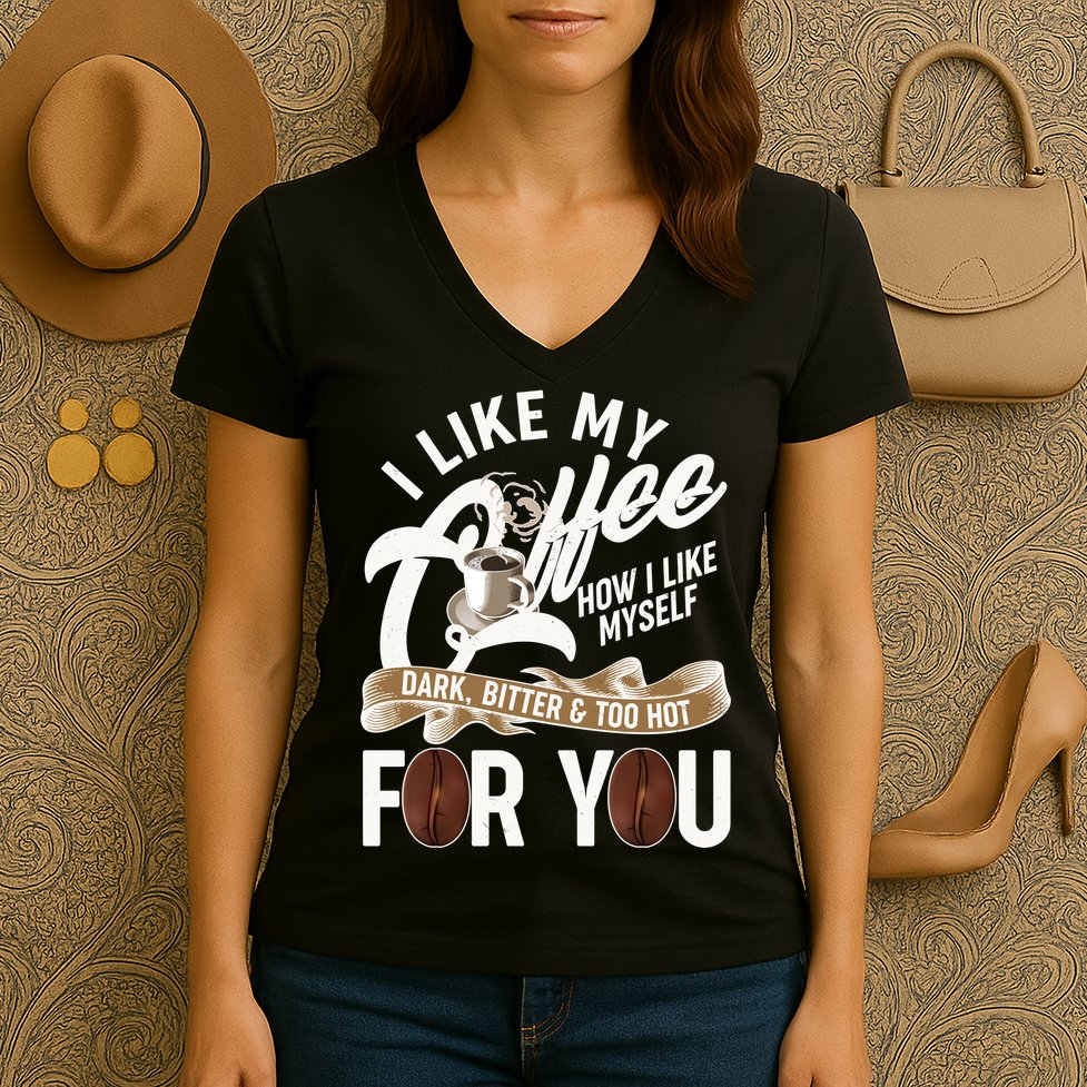 I Like My Coffee How I Like Myself Dark Bitter and Too Hot For You Women's V-Neck T-Shirt