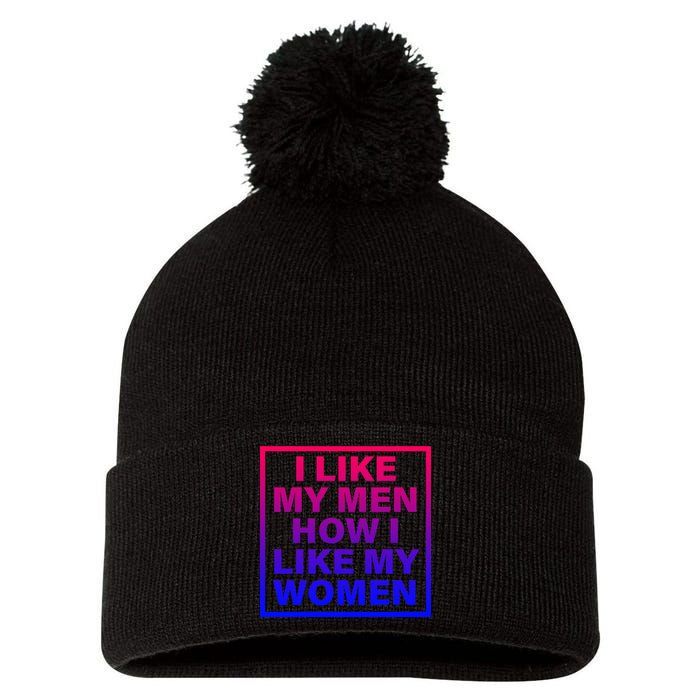 I Like My Men How I Like My Women Funny Bi Pride Pom Pom 12in Knit Beanie