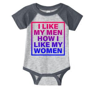 I Like My Men How I Like My Women Funny Bi Pride Infant Baby Jersey Bodysuit