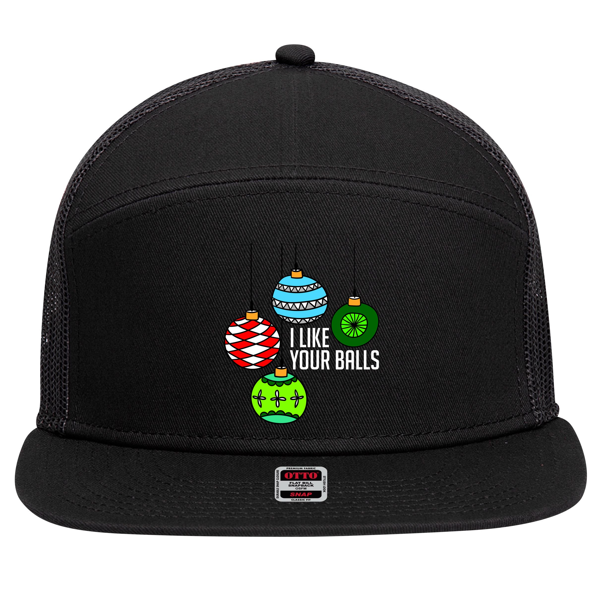 I Like Your Balls Funny Christmas 7 Panel Mesh Trucker Snapback Hat