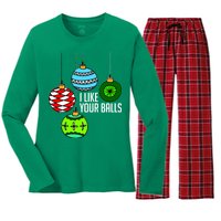 I Like Your Balls Funny Christmas Women's Long Sleeve Flannel Pajama Set 