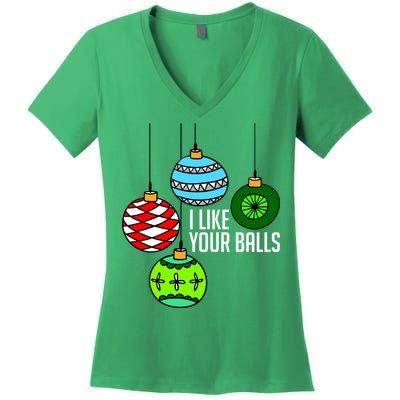 I Like Your Balls Funny Christmas Women's V-Neck T-Shirt