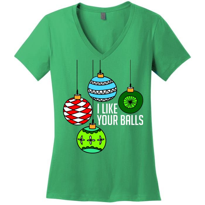 I Like Your Balls Funny Christmas Women's V-Neck T-Shirt