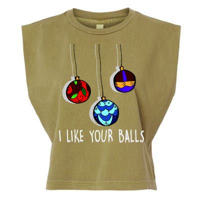 I Like Your Balls Funny Christmas Ornaments Garment-Dyed Women's Muscle Tee