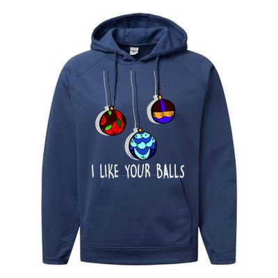 I Like Your Balls Funny Christmas Ornaments Performance Fleece Hoodie