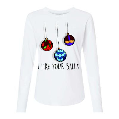 I Like Your Balls Funny Christmas Ornaments Womens Cotton Relaxed Long Sleeve T-Shirt