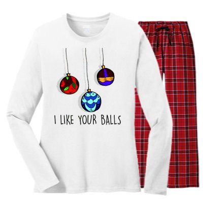 I Like Your Balls Funny Christmas Ornaments Women's Long Sleeve Flannel Pajama Set 