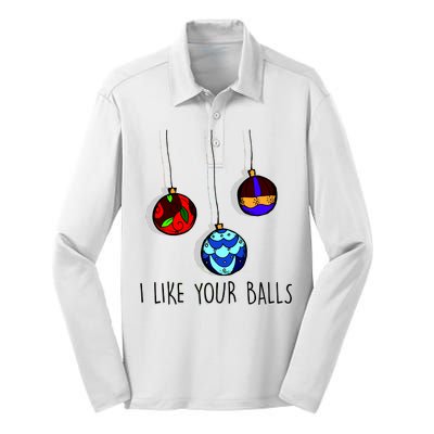 I Like Your Balls Funny Christmas Ornaments Silk Touch Performance Long Sleeve Polo