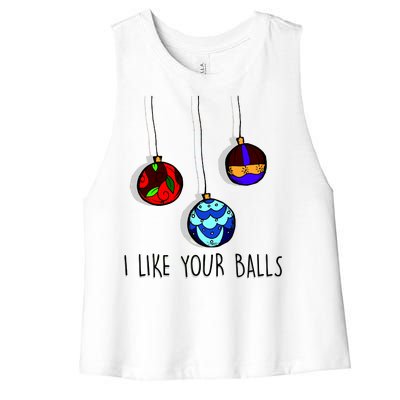 I Like Your Balls Funny Christmas Ornaments Women's Racerback Cropped Tank