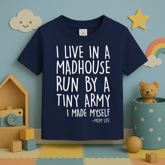 I Live In A Madhouse Run By A Tiny Army Mom Life Toddler T-Shirt