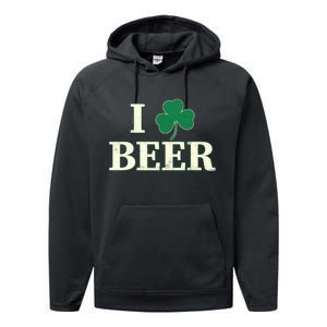 I Love Beer Shamrock  Performance Fleece Hoodie