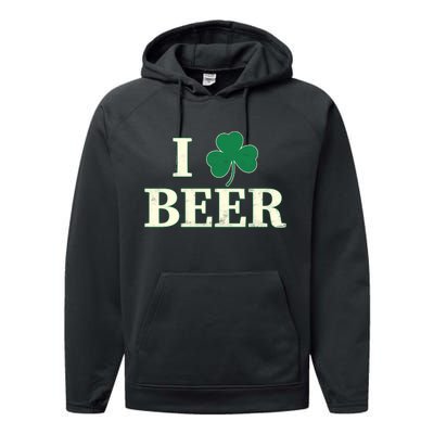 I Love Beer Shamrock  Performance Fleece Hoodie