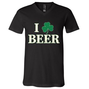 I Love Beer Shamrock  V-Neck T-Shirt