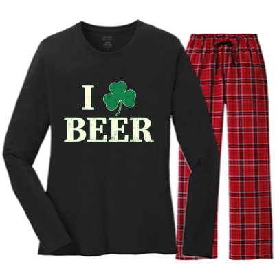 I Love Beer Shamrock  Women's Long Sleeve Flannel Pajama Set 